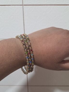 Gold Tone Multicolor Stone Bangle Bracelet - Women Jewelry
